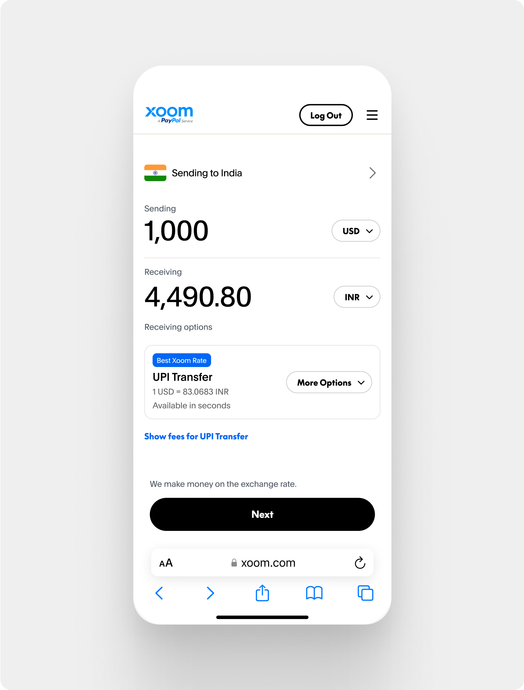 Amount mobile web