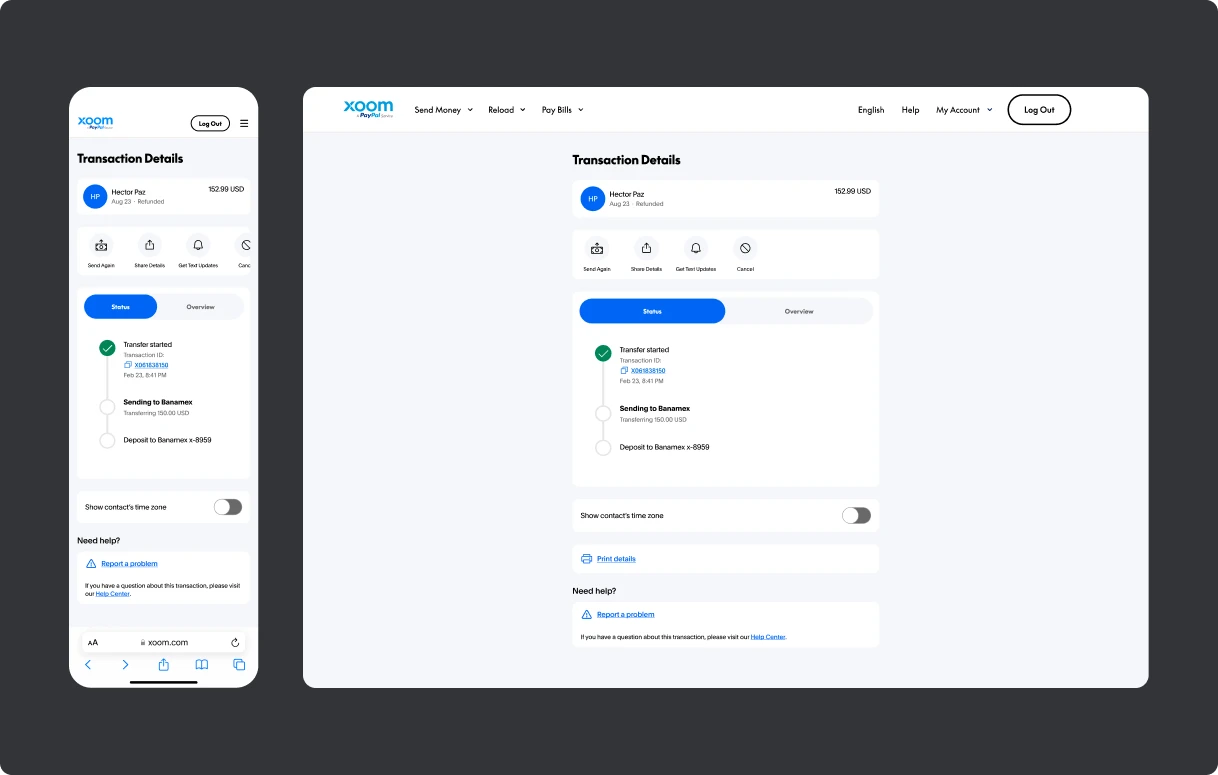Transaction details web