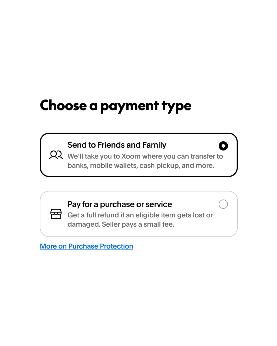 Payment type selection